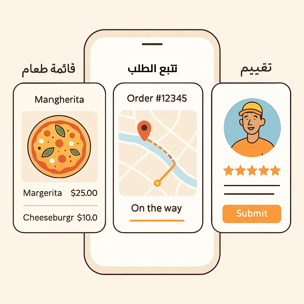مميزات تصميم تطبيق توصيل طعام شبيه هنقرستيشن