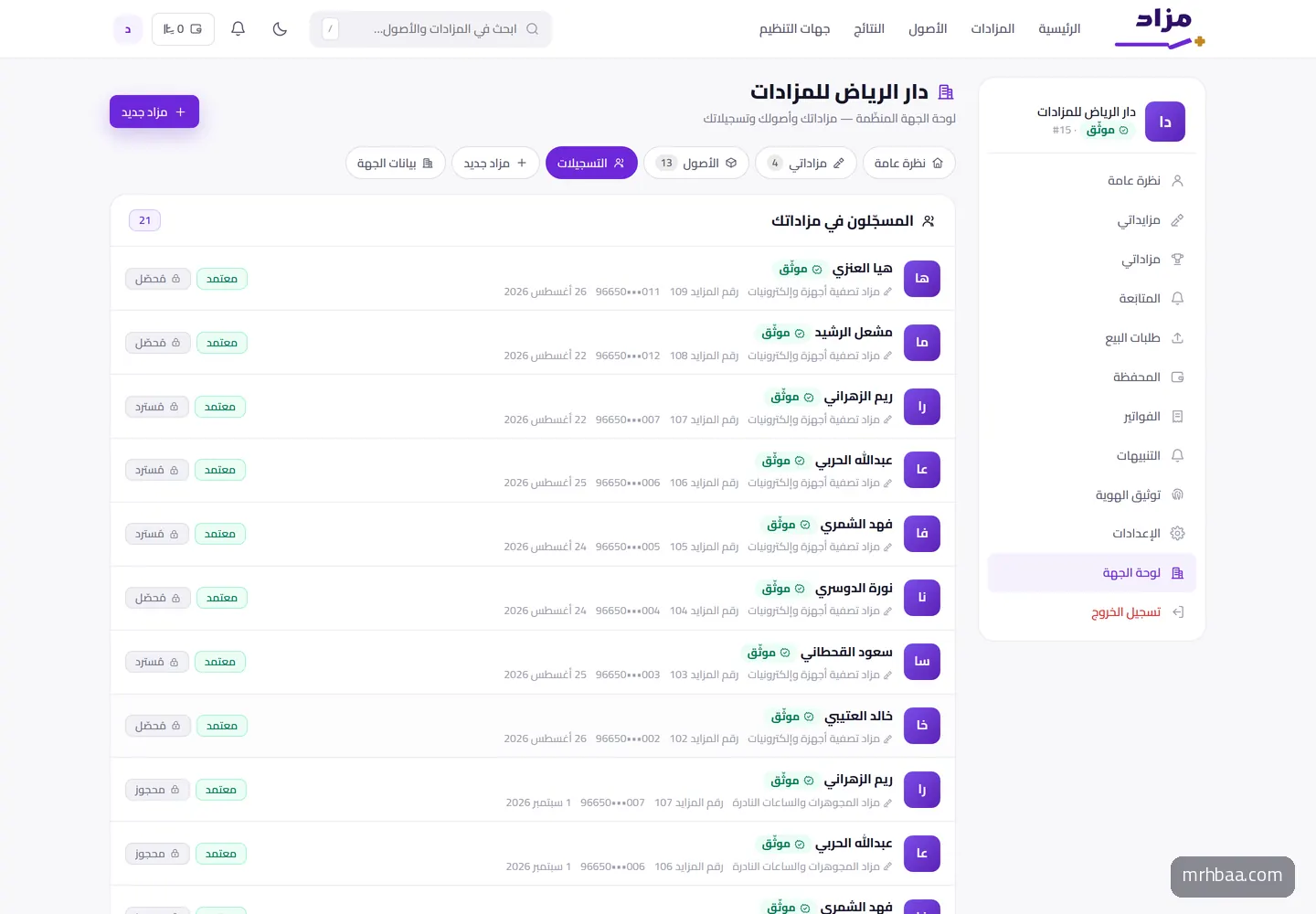 تسجيلات المزايدين