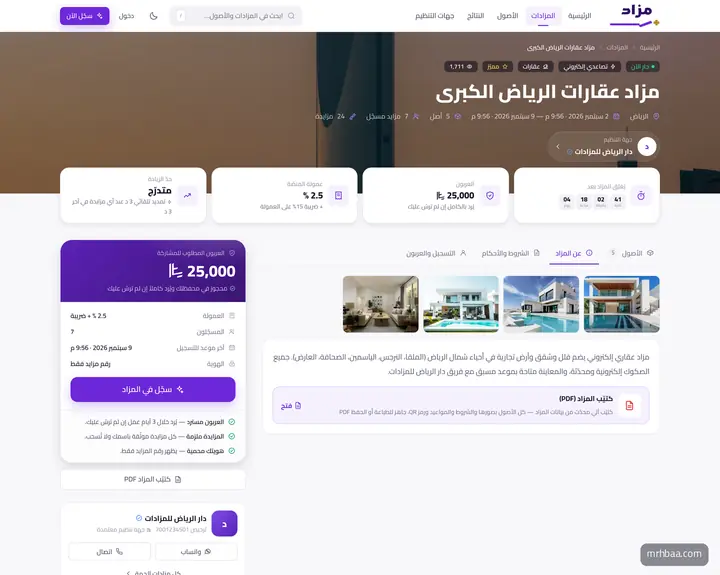 عن المزاد — معرض صور، كتيّب PDF، المعاينة والموقع