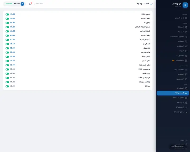 الكلمات الرائجة أعلى الرئيسية — يدوية أو من سجل البحث