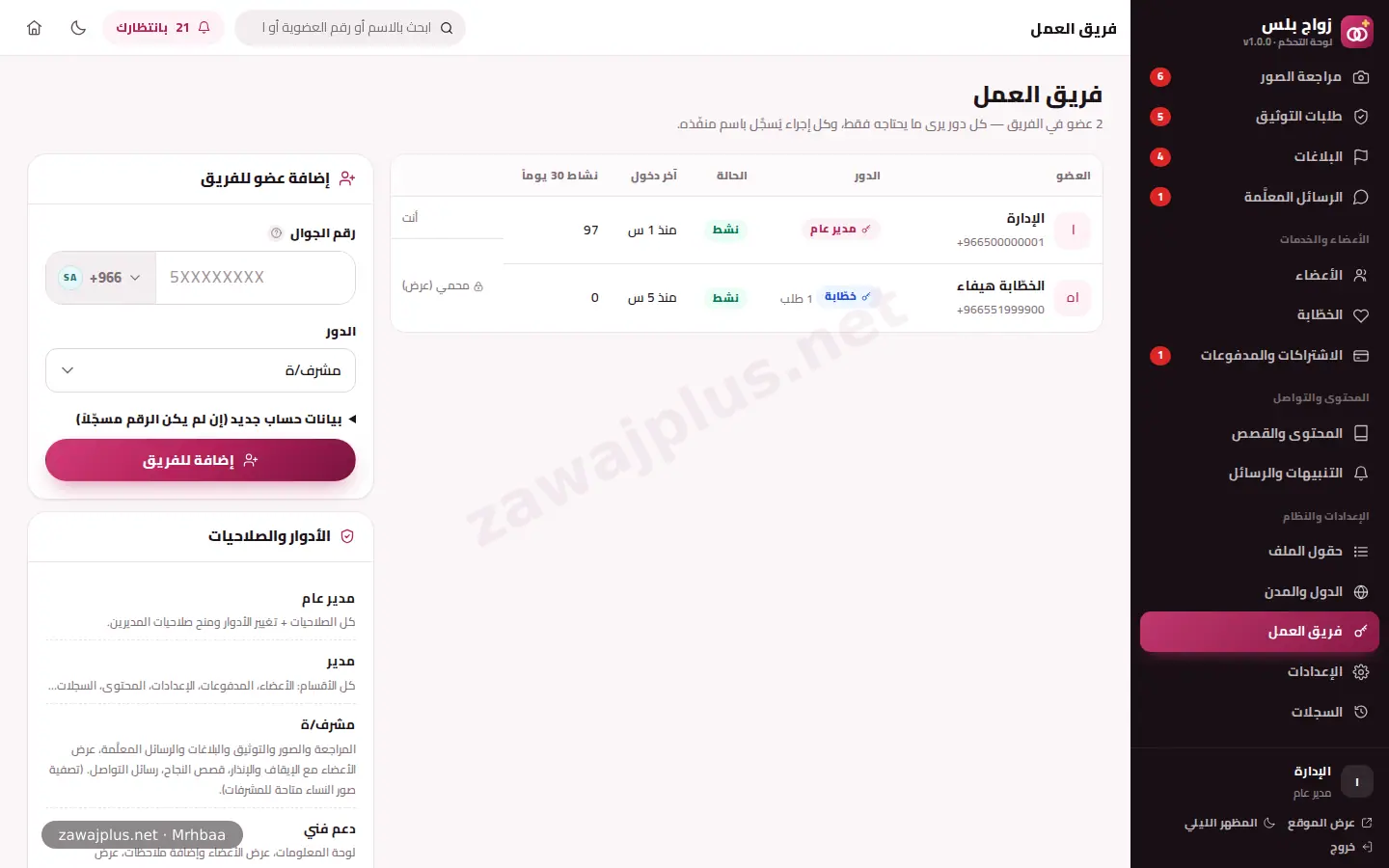 فريق العمل والصلاحيات فريق العمل والصلاحيات